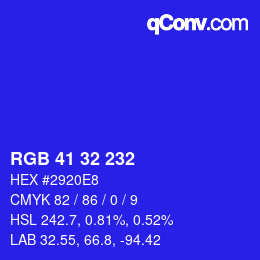 Color code: RGB 41 32 232 | qconv.com