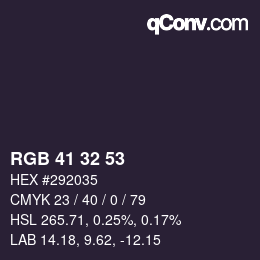 Color code: RGB 41 32 53 | qconv.com