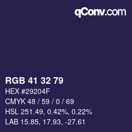 Color code: RGB 41 32 79 | qconv.com