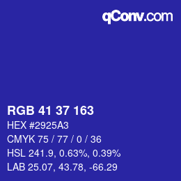 カラーコード: RGB 41 37 163 | qconv.com