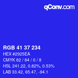 Color code: RGB 41 37 234 | qconv.com