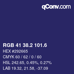 カラーコード: RGB 41 38.2 101.6 | qconv.com