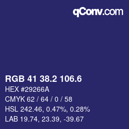 カラーコード: RGB 41 38.2 106.6 | qconv.com