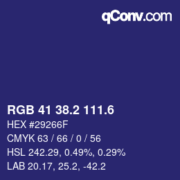 カラーコード: RGB 41 38.2 111.6 | qconv.com