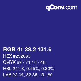カラーコード: RGB 41 38.2 131.6 | qconv.com