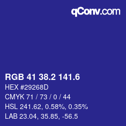 カラーコード: RGB 41 38.2 141.6 | qconv.com