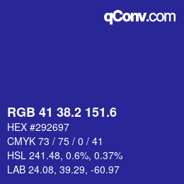 カラーコード: RGB 41 38.2 151.6 | qconv.com
