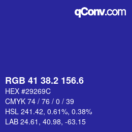 カラーコード: RGB 41 38.2 156.6 | qconv.com