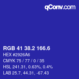 カラーコード: RGB 41 38.2 166.6 | qconv.com