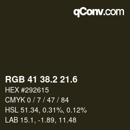 カラーコード: RGB 41 38.2 21.6 | qconv.com