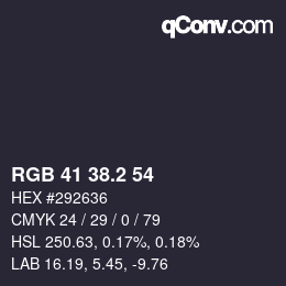 カラーコード: RGB 41 38.2 54 | qconv.com