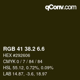 カラーコード: RGB 41 38.2 6.6 | qconv.com