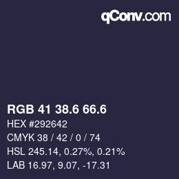 カラーコード: RGB 41 38.6 66.6 | qconv.com