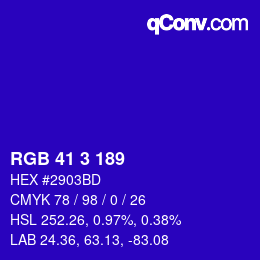 Color code: RGB 41 3 189 | qconv.com