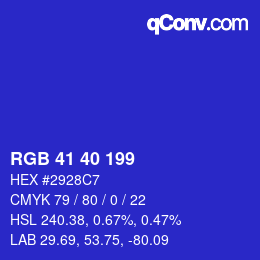 Color code: RGB 41 40 199 | qconv.com