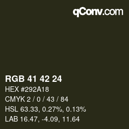 カラーコード: RGB 41 42 24 | qconv.com