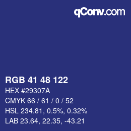 Color code: RGB 41 48 122 | qconv.com