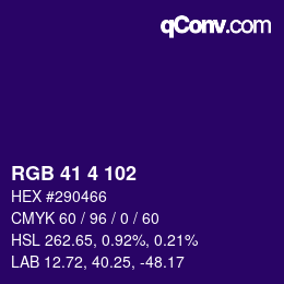颜色代码: RGB 41 4 102 | qconv.com