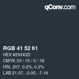 Color code: RGB 41 52 61 | qconv.com