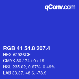 カラーコード: RGB 41 54.8 207.4 | qconv.com