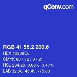 カラーコード: RGB 41 56.2 200.6 | qconv.com