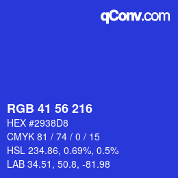 Color code: RGB 41 56 216 | qconv.com