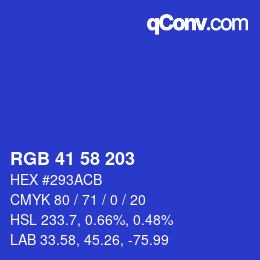 Color code: RGB 41 58 203 | qconv.com