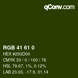 Color code: RGB 41 61 0 | qconv.com