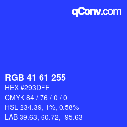 Color code: RGB 41 61 255 | qconv.com