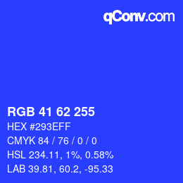 Color code: RGB 41 62 255 | qconv.com