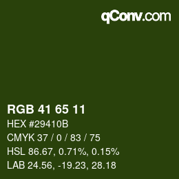 Color code: RGB 41 65 11 | qconv.com