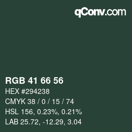 カラーコード: RGB 41 66 56 | qconv.com