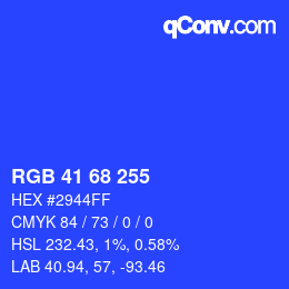 Color code: RGB 41 68 255 | qconv.com