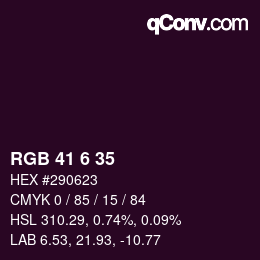 Color code: RGB 41 6 35 | qconv.com