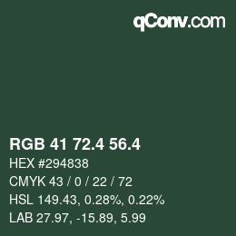 カラーコード: RGB 41 72.4 56.4 | qconv.com