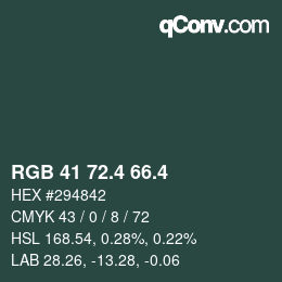 カラーコード: RGB 41 72.4 66.4 | qconv.com