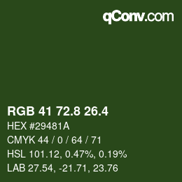 カラーコード: RGB 41 72.8 26.4 | qconv.com