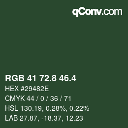 カラーコード: RGB 41 72.8 46.4 | qconv.com