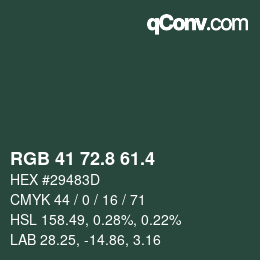 カラーコード: RGB 41 72.8 61.4 | qconv.com
