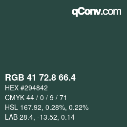 カラーコード: RGB 41 72.8 66.4 | qconv.com