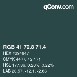 カラーコード: RGB 41 72.8 71.4 | qconv.com