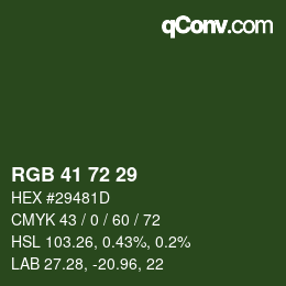 Color code: RGB 41 72 29 | qconv.com