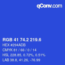 カラーコード: RGB 41 74.2 219.6 | qconv.com