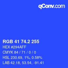 カラーコード: RGB 41 74.2 255 | qconv.com