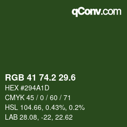 カラーコード: RGB 41 74.2 29.6 | qconv.com