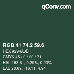 カラーコード: RGB 41 74.2 59.6 | qconv.com