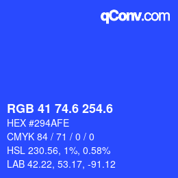 カラーコード: RGB 41 74.6 254.6 | qconv.com