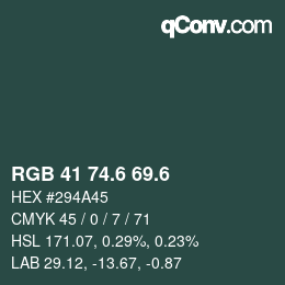 カラーコード: RGB 41 74.6 69.6 | qconv.com