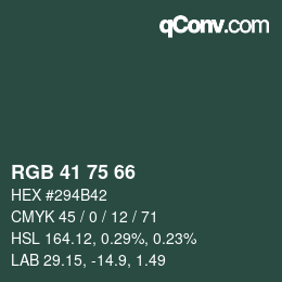 Farbcode: RGB 41 75 66 | qconv.com