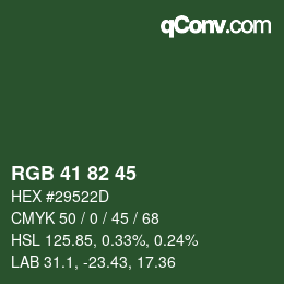 Color code: RGB 41 82 45 | qconv.com